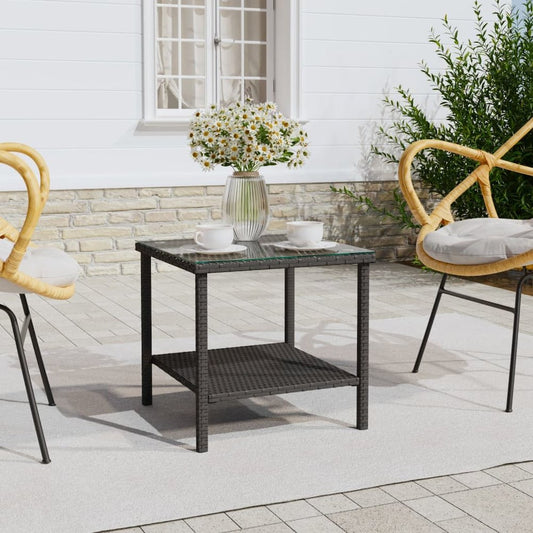 Side Table Black 17.7"x17.7"x17.7" Poly Rattan and Tempered Glass