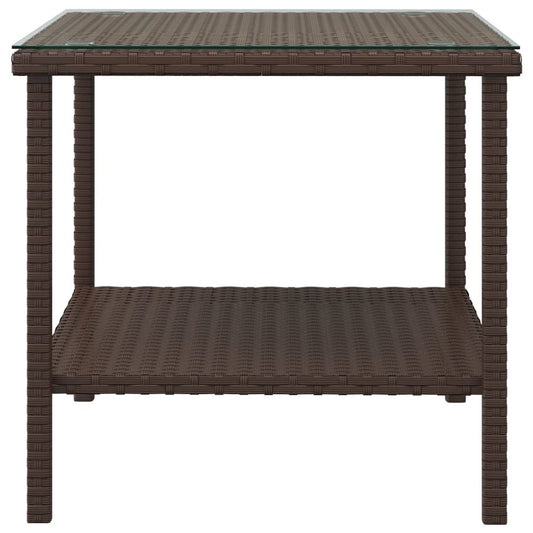 Side Table Brown 17.7"x17.7"x17.7" Poly Rattan and Tempered Glass