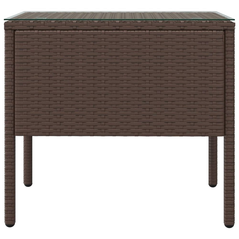 Side Table Brown 20.9"x14.6"x18.9" Poly Rattan and Tempered Glass