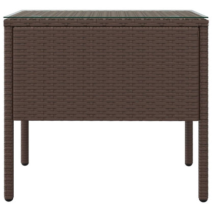 Side Table Brown 20.9"x14.6"x18.9" Poly Rattan and Tempered Glass