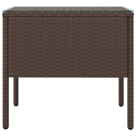 Side Table Brown 20.9"x14.6"x18.9" Poly Rattan and Tempered Glass