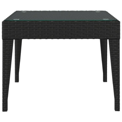 Side Table Black 19.7"x19.7"x15" Poly Rattan and Tempered Glass