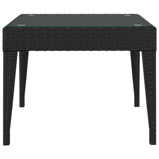 Side Table Black 19.7"x19.7"x15" Poly Rattan and Tempered Glass