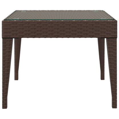 Side Table Brown 19.7"x19.7"x15" Poly Rattan and Tempered Glass