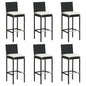 Bar Stool Set of 6 Black PE Rattan Counter Height Footrest
