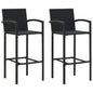 Bar Stool Set of 2 Black Poly Rattan, Powder-Coated Steel