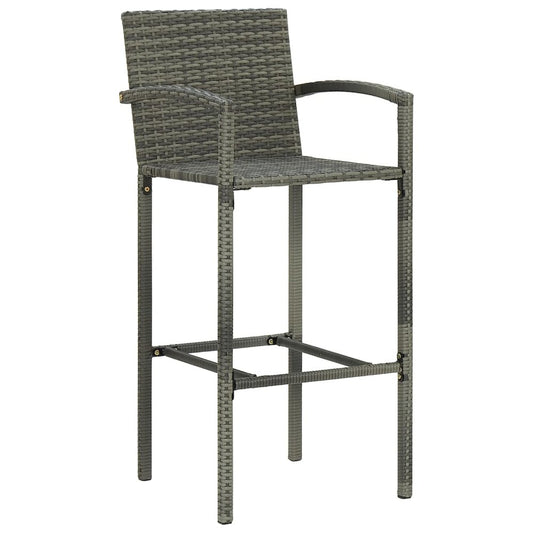 Bar Stool Set of 2 Grey PE rattan Standard Footrest Bar Stool