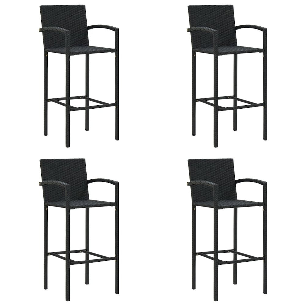 Bar Stool Set of 4 Black Poly Rattan Standard Footrest