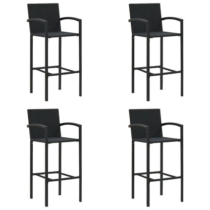 Bar Stool Set of 4 Black Poly Rattan Standard Footrest