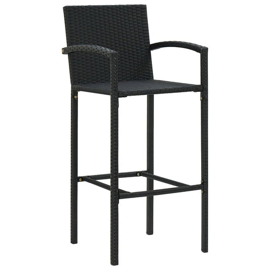 Bar Stool Set of 4 Black Poly Rattan Standard Footrest