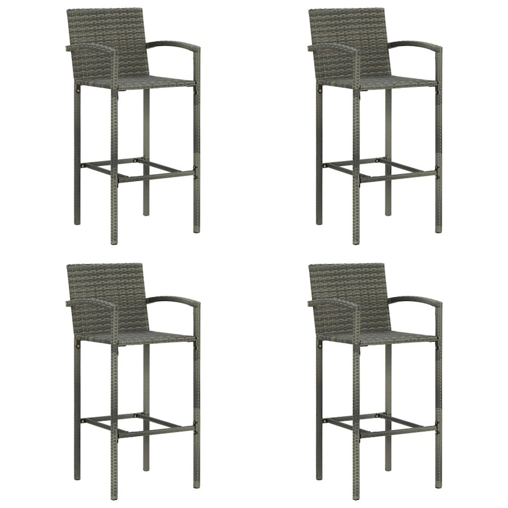 Bar Stool Set of 4 Grey PE rattan, powder-coated steel Medium