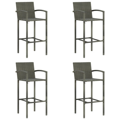 Bar Stool Set of 4 Grey PE rattan, powder-coated steel Medium