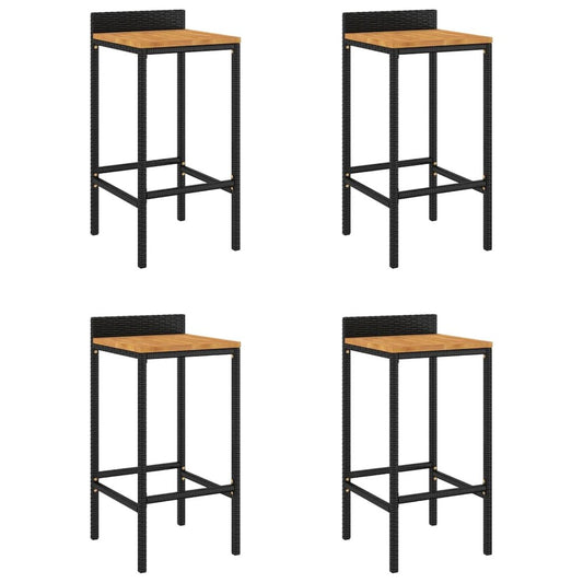 Bar Stool Set of 4 Black, Natural