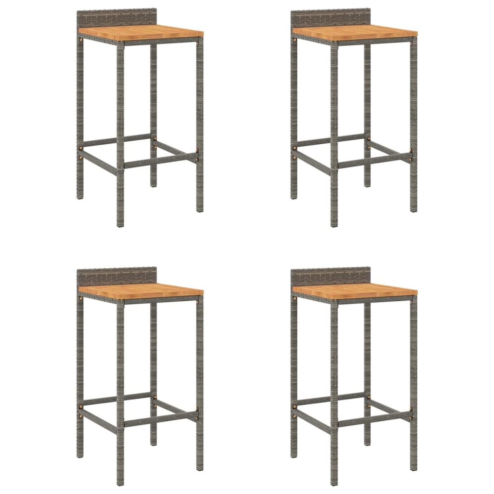 Bar Stool Set of 4 Grey Poly Rattan Standard Footrest