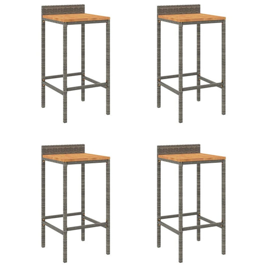 Bar Stool Set of 4 Grey Poly Rattan Standard Footrest