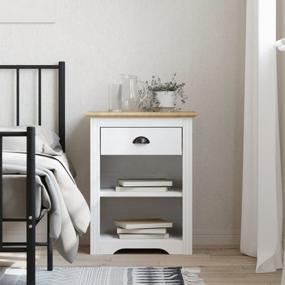 Bedside Cabinet White, Brown Solid pine wood, engineered wood, metal