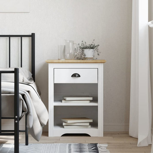 Bedside Cabinet White, Brown Solid pine wood, engineered wood, metal