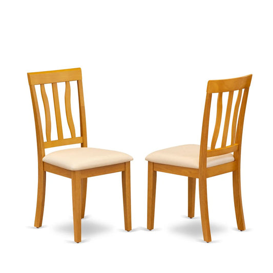 Antique Dining Chairs - Linen Fabric Upholstered Wooden Chairs, Set of 2