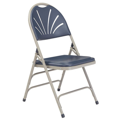 NPS® 1100 Series Deluxe Fan Back With Triple Brace Double Hinge Folding Chair, Dark Blue (Pack of 4)