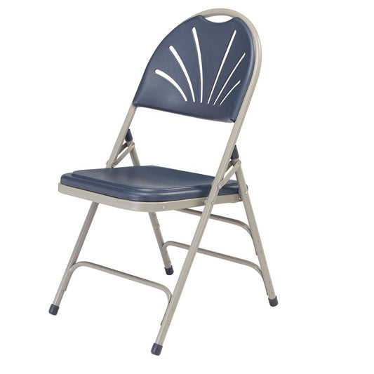 NPS® 1100 Series Deluxe Fan Back With Triple Brace Double Hinge Folding Chair, Dark Blue (Pack of 4)