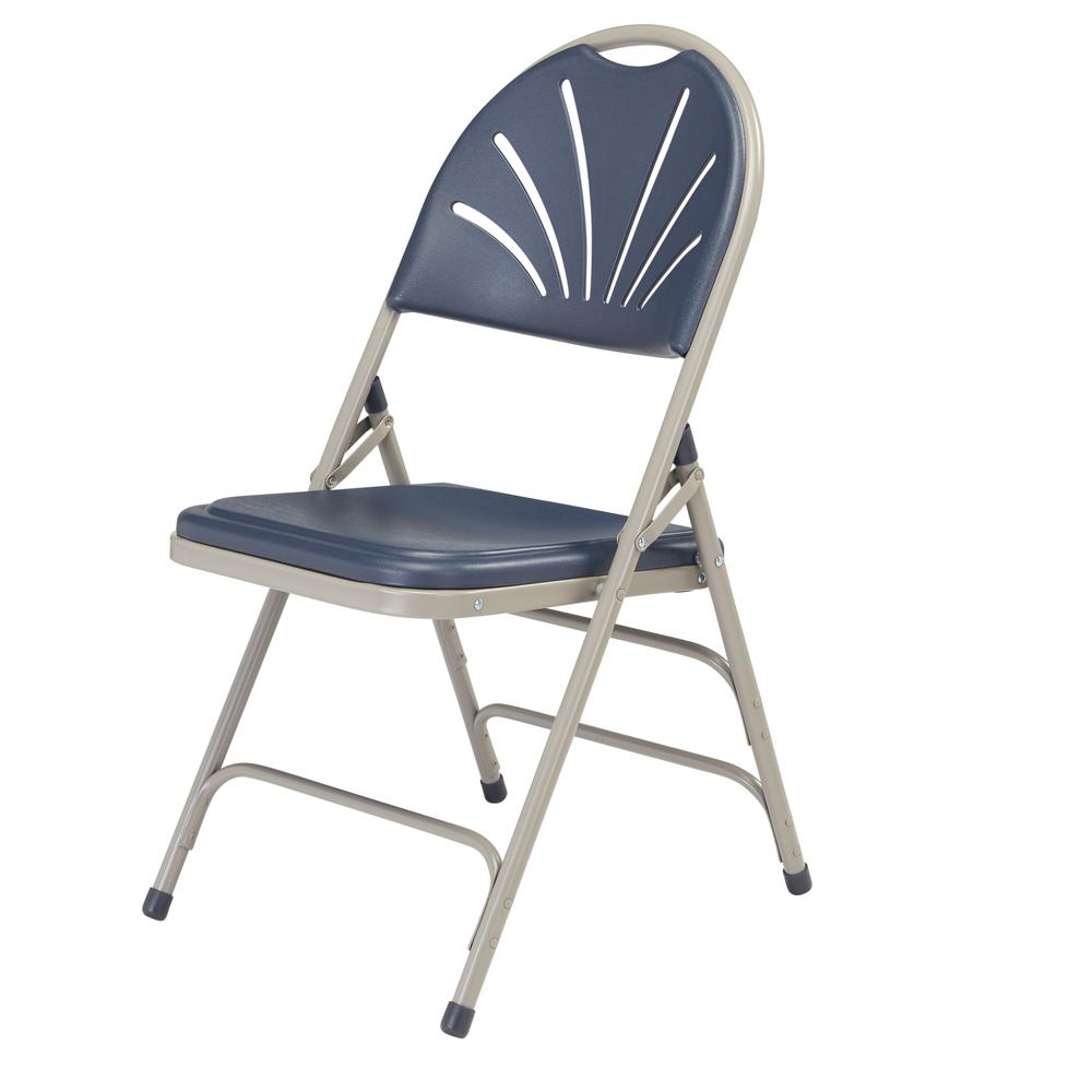 NPS® 1100 Series Deluxe Fan Back With Triple Brace Double Hinge Folding Chair, Dark Blue (Pack of 4)