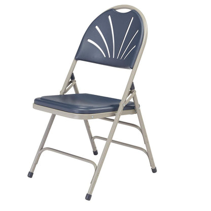 NPS® 1100 Series Deluxe Fan Back With Triple Brace Double Hinge Folding Chair, Dark Blue (Pack of 4)