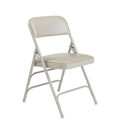 NPS® 1300 Series Premium Vinyl Upholstered Triple Brace Double Hinge Folding Chair, Warm Grey (Pack of 4)