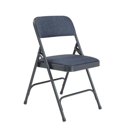 NPS® 2200 Series Deluxe Fabric Upholstered Double Hinge Premium Folding Chair, Imperial Blue Fabric/Char-Blue Frame (Pack of 4)