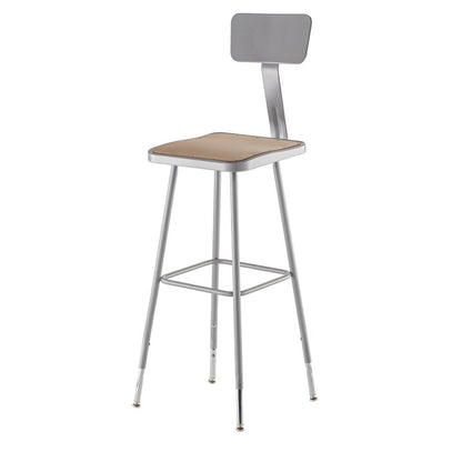 NPS® 32"-39" Height Adjustable Heavy Duty Square Seat Steel Stool With Backrest, Grey