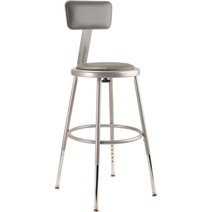 NPS® 19"-27" Height Adjustable Heavy Duty Vinyl Padded Steel Stool With Backrest, Grey
