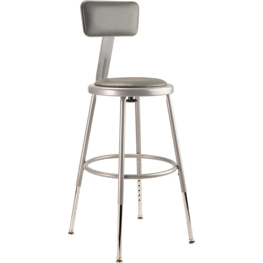 NPS® 19"-27" Height Adjustable Heavy Duty Vinyl Padded Steel Stool With Backrest, Grey