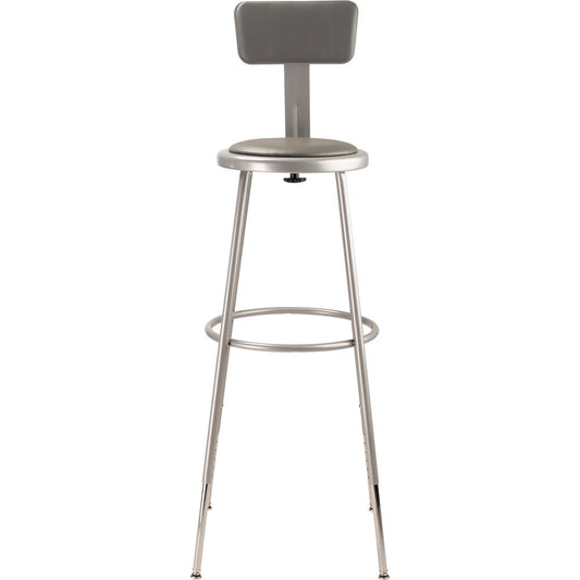 NPS® 32"-39" Height Adjustable Heavy Duty Vinyl Padded Steel Stool With Backrest, Grey