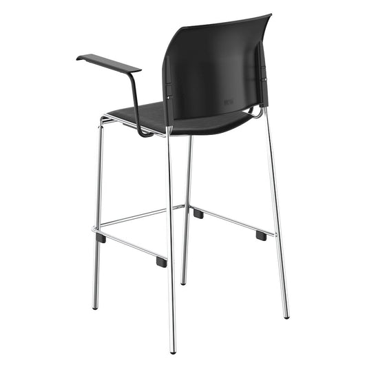 Bar Stool, Plush Vinyl Seat with Arms, Black
