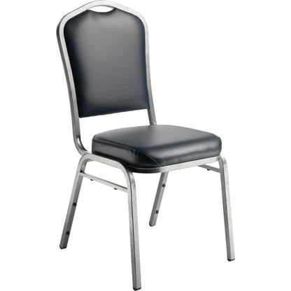 NPS® 9300 Series Deluxe Vinyl Upholstered Stack Chair, Midnight Blue Seat/Silvervein Frame