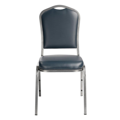 NPS® 9300 Series Deluxe Vinyl Upholstered Stack Chair, Midnight Blue Seat/Silvervein Frame