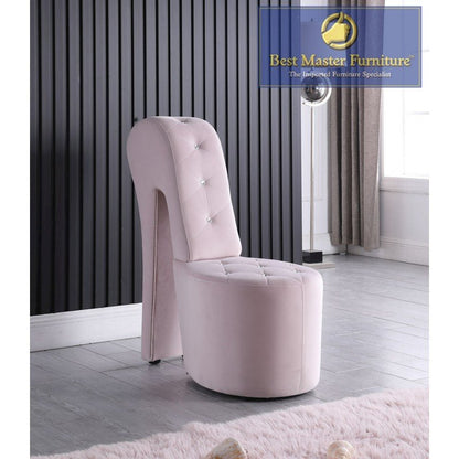 Best Master Furniture Tristram 19" Velvet High Heel Shoe Chair in Pink