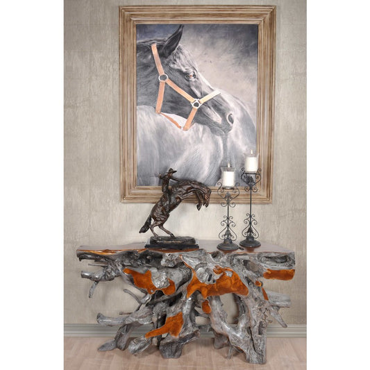Gray and Natural Teak Root Console