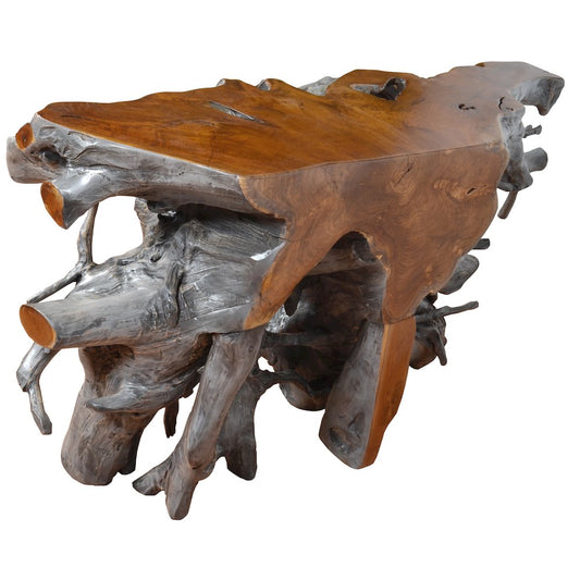 Gray and Natural Teak Root Console
