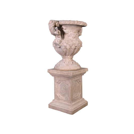 Floral Scrolled Urn on Base Stone Cast