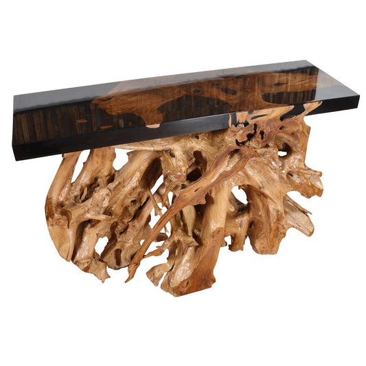 48 Inch Teak Root Console Black Resin