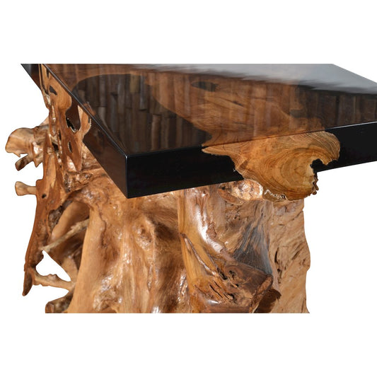 48 Inch Teak Root Console Black Resin