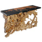 60 Inch Teak Root Console Table Black Resin