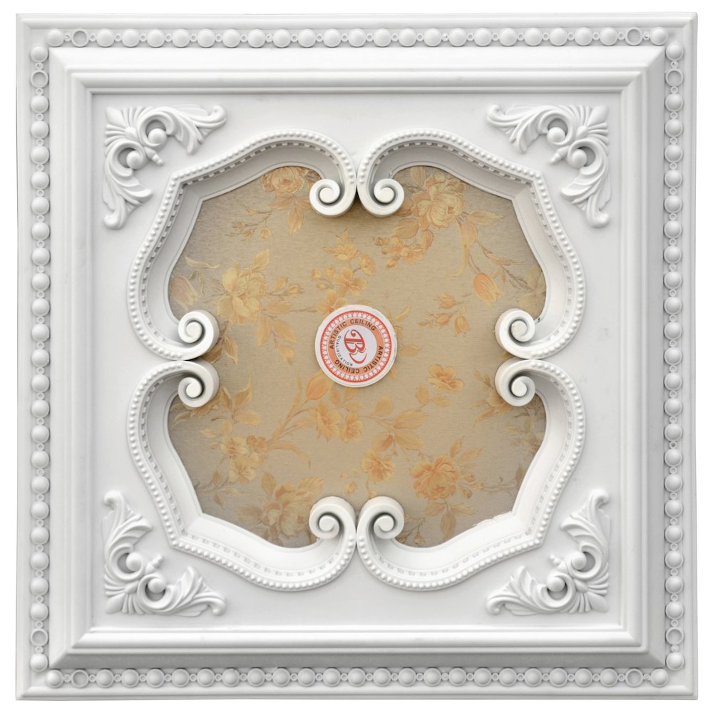 White and Gold Four Leaf Clover Square Chandelier Ceiling Medallion 24in