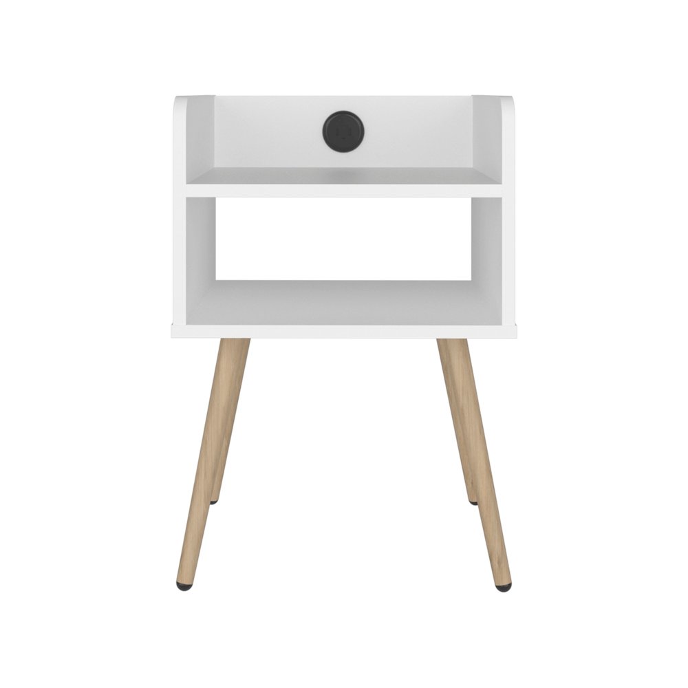 Morven Nightstand 22.8" H with USB Port, 2 Shelves - White