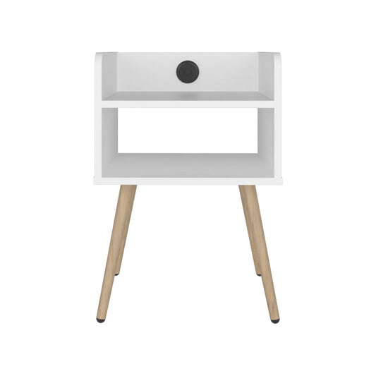 Morven Nightstand 22.8" H with USB Port, 2 Shelves - White