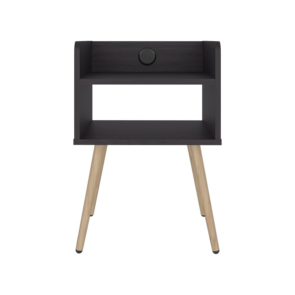 Morven Nightstand 22.8" H with USB Port, 2 Shelves - Black Wengue