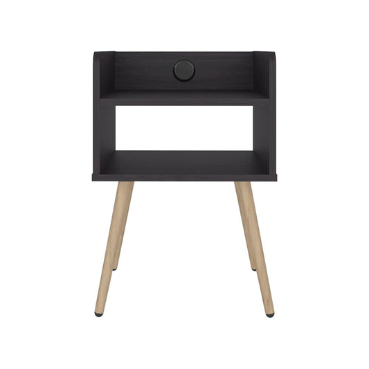 Morven Nightstand 22.8" H with USB Port, 2 Shelves - Black Wengue