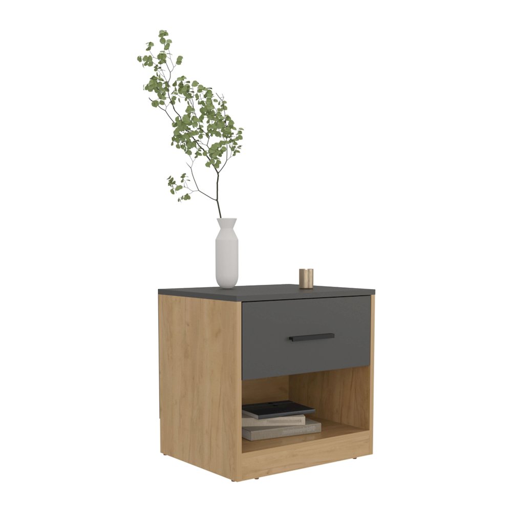 Palmyra Nightstand, 1 Drawer, 1 Shelf, Natural Oak / Matt Gray