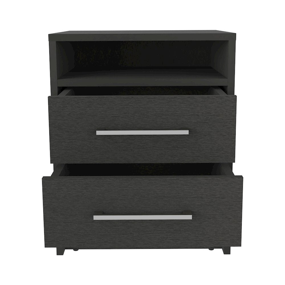 Leyva Nightstand with 2 Drawers and 1 Shelf, Black