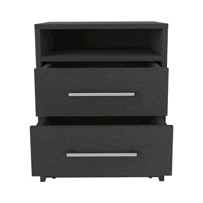 Leyva Nightstand with 2 Drawers and 1 Shelf, Black